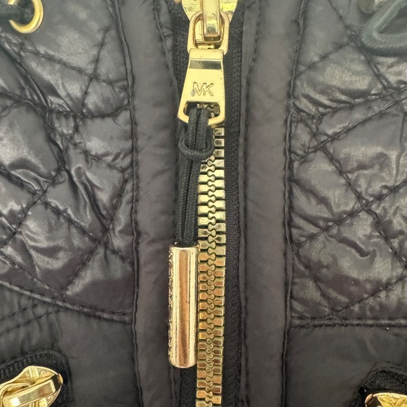 Michael Kors Quilted Black Coat Jacket Gold Hardware Stretch Trim Size M - Picture 9 of 10